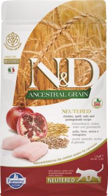 Farmina N&D Ancestral Grain Dry Cat Food, Chicken & Pomegranate, Neutered, 3.3-lb