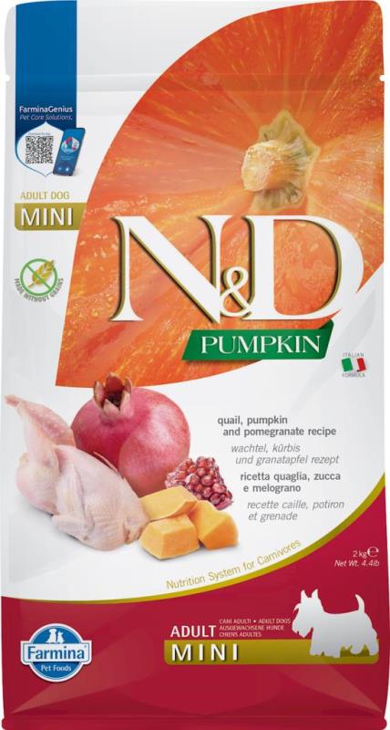 Farmina N&D Pumpkin Dry Dog Food, Quail & Pomegranate, Adult, Mini, 4.4-lb