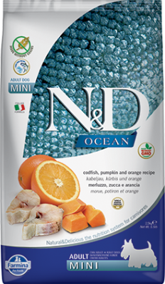 Farmina N&D Ocean Dry Dog Food, Cod Pumpkin & Orange, Adult, Mini, 5.5-lb