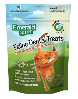Emerald Pet Feline Dental Treats Catnip Flavored Cat Treats, 3-oz bag