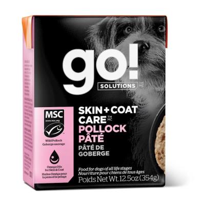 Go! Solutions Skin + Coat Care Wet Dog Food, Pollock & Grains Pate, 12.5-oz