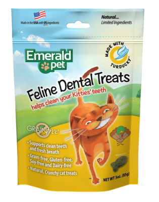 Emerald Pet Feline Dental Treats with Turducky Cat Treats, 3-oz bag