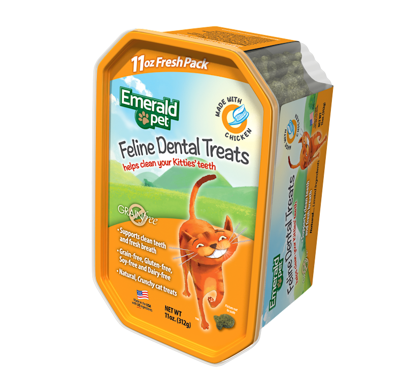 Emerald Pet Feline Dental Treats with Chicken Cat Treats, 11-oz