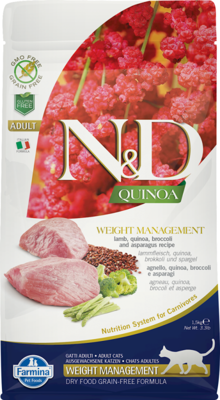 Farmina N&D Quinoa Dry Cat Food, Weight Management, Lamb, 11-lb
