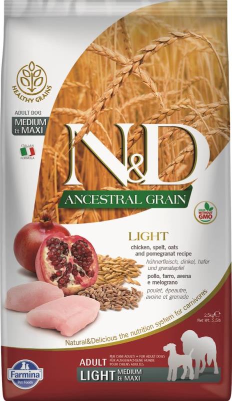 Farmina N&D Ancestral Grain Dry Dog Food, Chicken & Pomegranate, Adult, Light Medium & Maxi, 5.5-lb