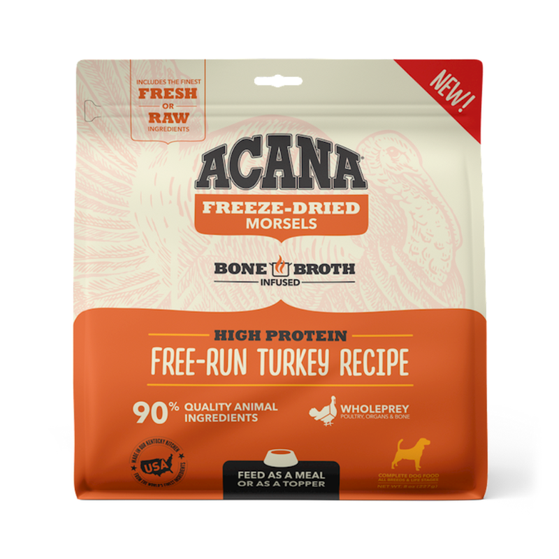 Acana Raw Freeze-Dried Dog Food, Free-Run Turkey, Morsels, 8-oz