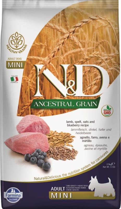 Farmina N&D Ancestral Grain Dry Dog Food, Lamb & Blueberry, Adult, Mini, 5.5-lb