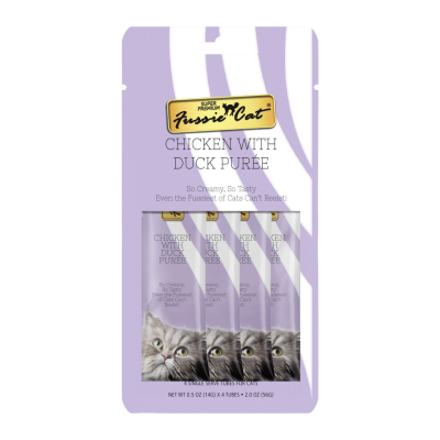 Fussie Cat Super Premium Puree Cat Treat, Chicken & Duck, 4-count