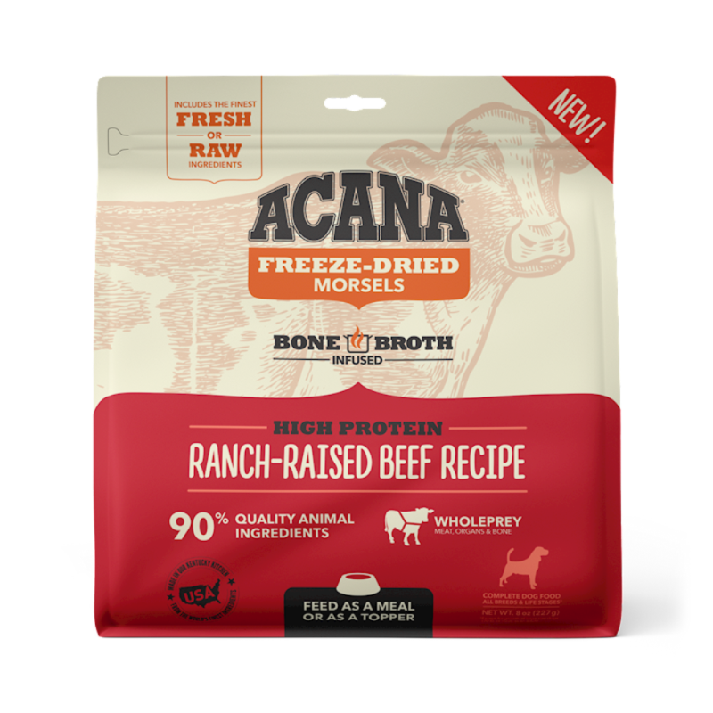 Acana Raw Freeze-Dried Dog Food, Ranch-Raised Beef, Morsels, 8-oz
