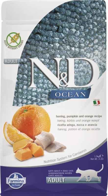 Farmina N&D Ocean Dry Cat Food, Herring Pumpkin & Orange, Adult, 11-lb