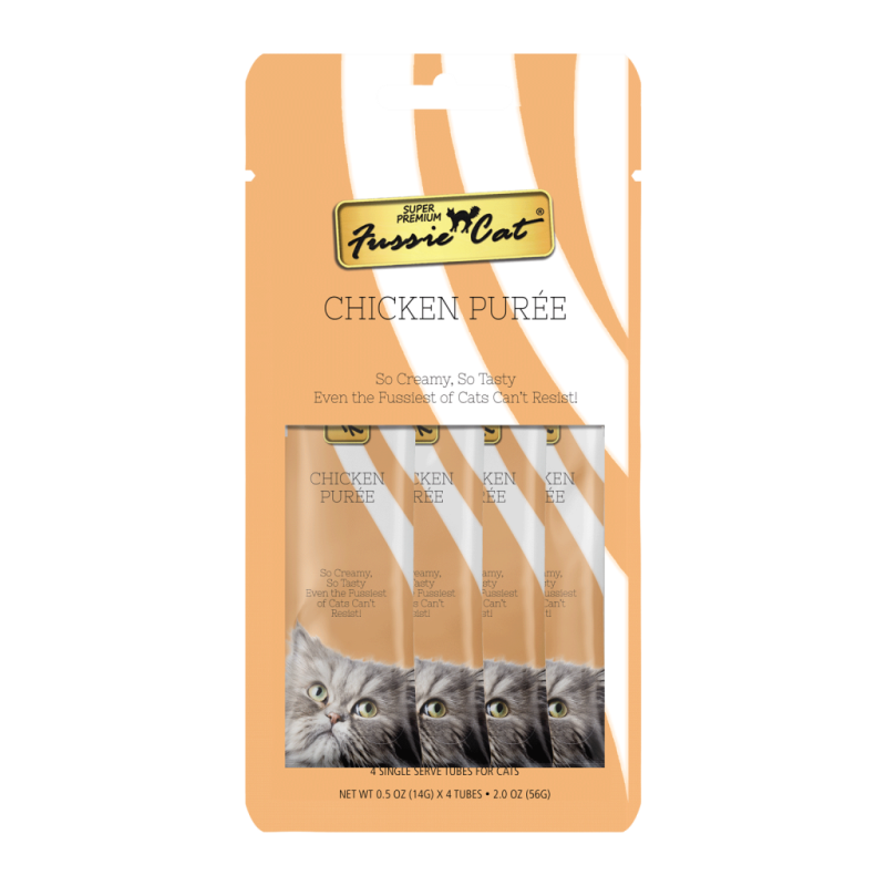 Fussie Cat Super Premium Puree Cat Treat, Chicken, 4-count