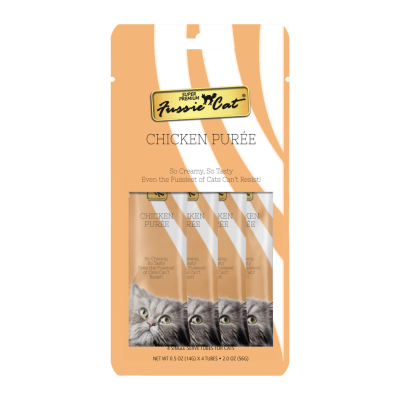 Fussie Cat Super Premium Puree Cat Treat, Chicken, 4-count