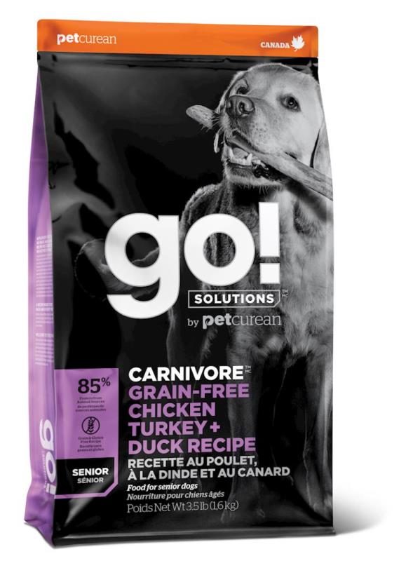 Go! Solutions Carnivore Grain-Free Dry Dog Food, Senior, Chicken Turkey & Duck, 3.5-lb