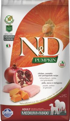 Farmina N&D Pumpkin Dry Dog Food, Chicken & Pomegranate, Adult, Medium & Maxi, 26.5-lb