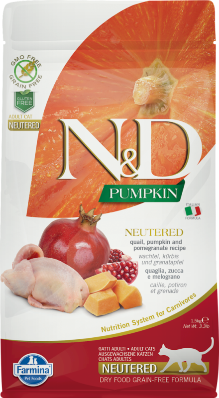 Farmina N&D Pumpkin Dry Cat Food, Quail & Pomegranate, Neutered, 11-lb