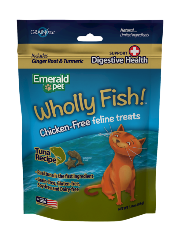 Emerald Pet Wholly Fish! Digestive Health Tuna Recipe Cat Treats, 3-oz