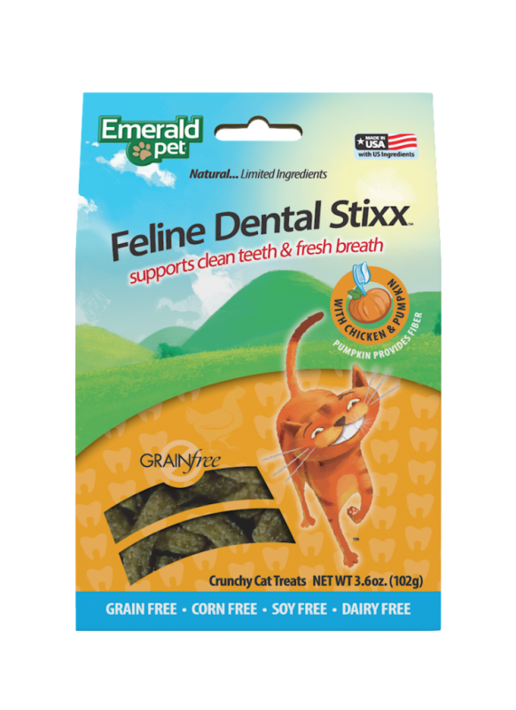 Emerald Pet Feline Dental Stixx Cat Treat, Chicken & Pumpkin, 3.6-oz