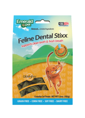 Emerald Pet Feline Dental Stixx Cat Treat, Chicken & Pumpkin, 3.6-oz