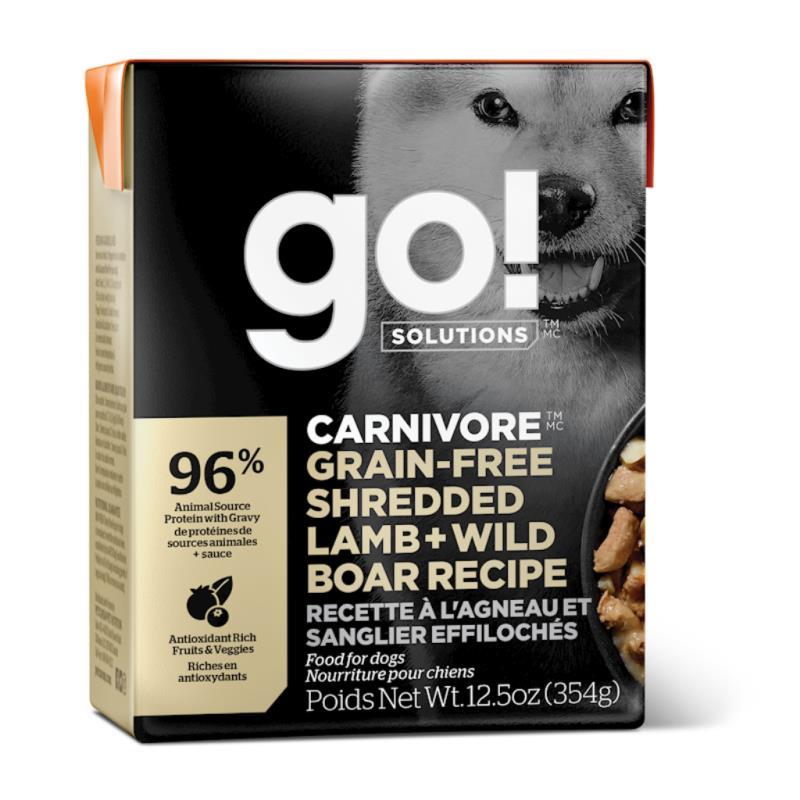 Go! Solutions Carnivore Grain-Free Wet Dog Food, Shredded Lamb & Wild Boar, 12.5-oz