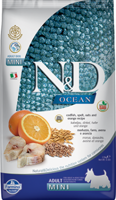 Farmina N&D Ocean Dry Dog Food, Cod Spelt Oats & Orange, Adult, Mini, 5.5-lb
