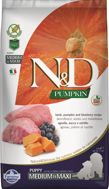 Farmina N&D Pumpkin Dry Dog Food, Lamb & Blueberry, Puppy, Medium & Maxi, 5.5-lb