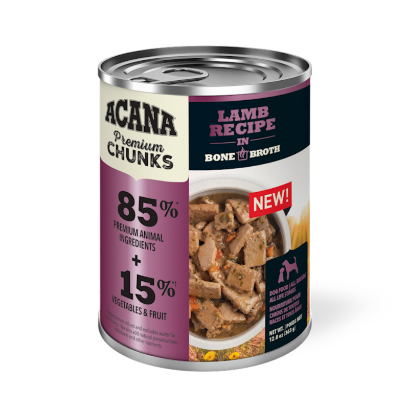 Acana Premium Chunks Canned Dog Food, Lamb Recipe in Bone Broth, 12.8-oz