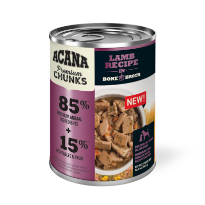 Acana Premium Chunks Canned Dog Food, Lamb Recipe in Bone Broth, 12.8-oz