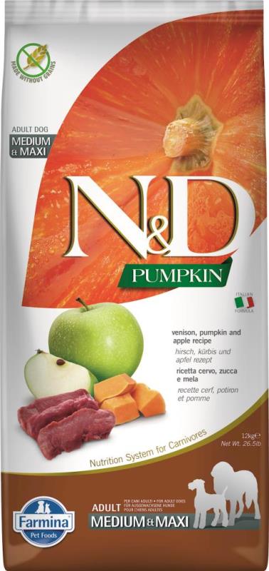 Farmina N&D Pumpkin Dry Dog Food, Venison & Apple, Adult, Medium & Maxi, 26.5-lb