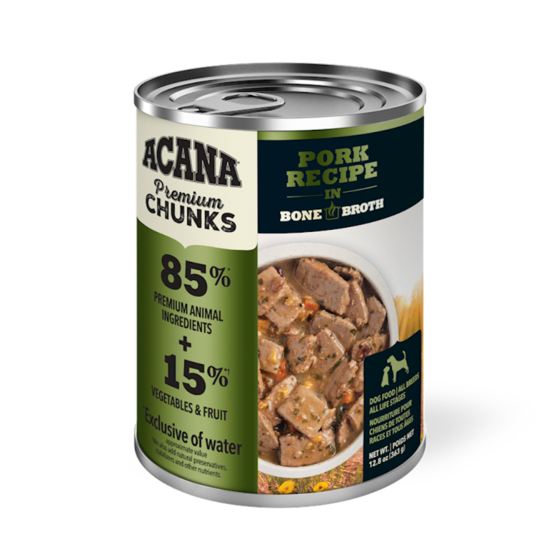 Acana Premium Chunks Canned Dog Food, Pork Recipe in Bone Broth, 12.8-oz