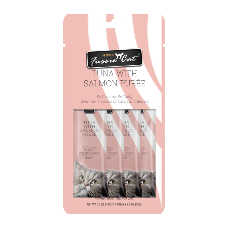Fussie Cat Premium Puree Cat Treat, Tuna & Salmon, 4-count