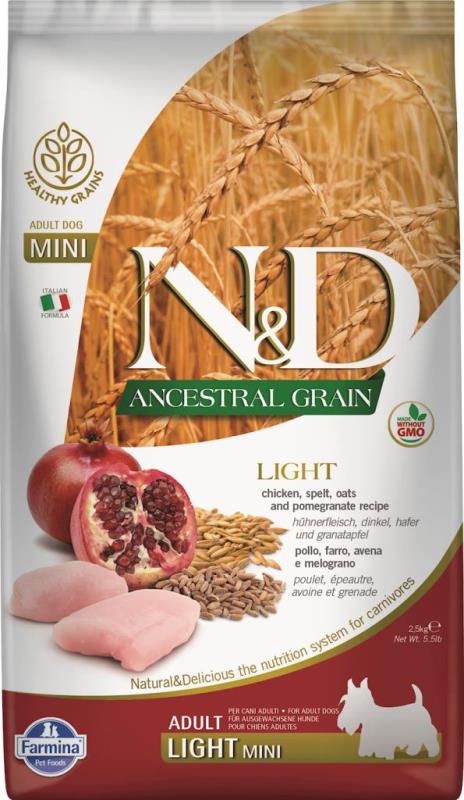 Farmina N&D Ancestral Grain Dry Dog Food, Chicken & Pomegranate, Adult, Light Mini, 5.5-lb