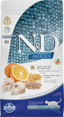 Farmina N&D Ocean Dry Cat Food, Cod Spelt Oats & Orange, Adult, 11-lb