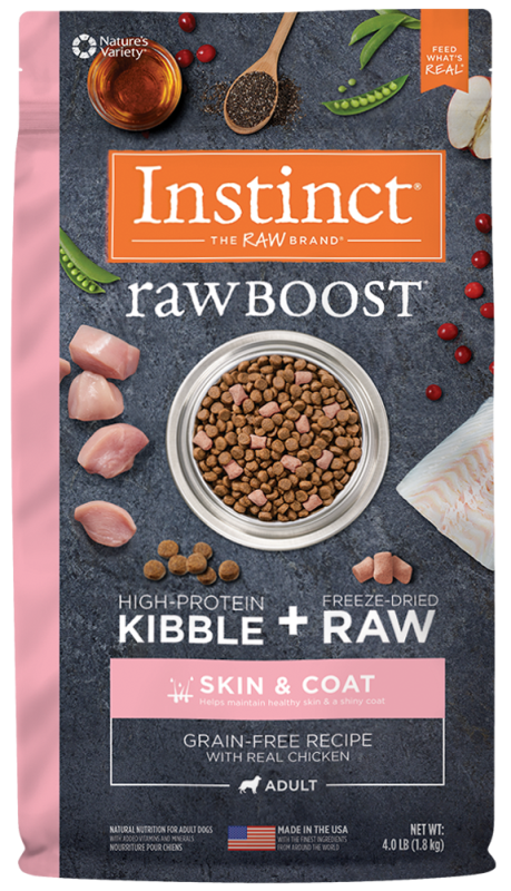 Instinct Raw Boost Grain-Free Dry Dog Food, Skin & Coat Health, Chicken, 4-lb