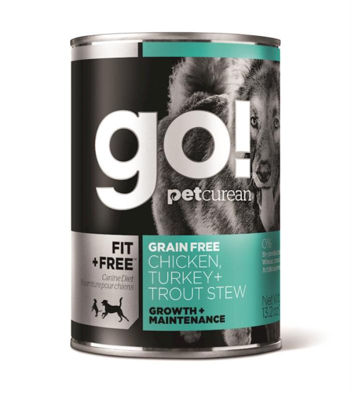 Go! Fit + Free Canned Dog Food, Chicken Turkey & Trout Stew, 13.2-oz