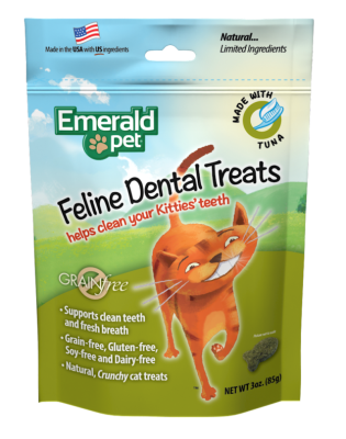 Emerald Pet Feline Dental Treats with Tuna Cat Treats, 3-oz Bag