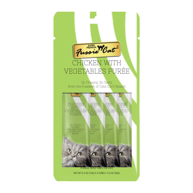 Fussie Cat Super Premium Puree Cat Treat, Chicken & Vegetables, 4-count