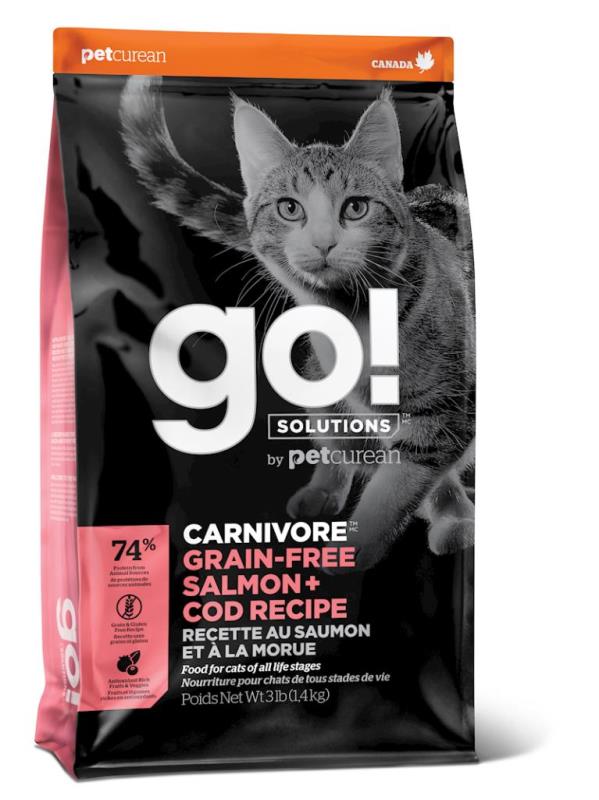 Go! Solutions Carnivore Grain-Free Dry Cat Food, Salmon & Cod, 3-lb
