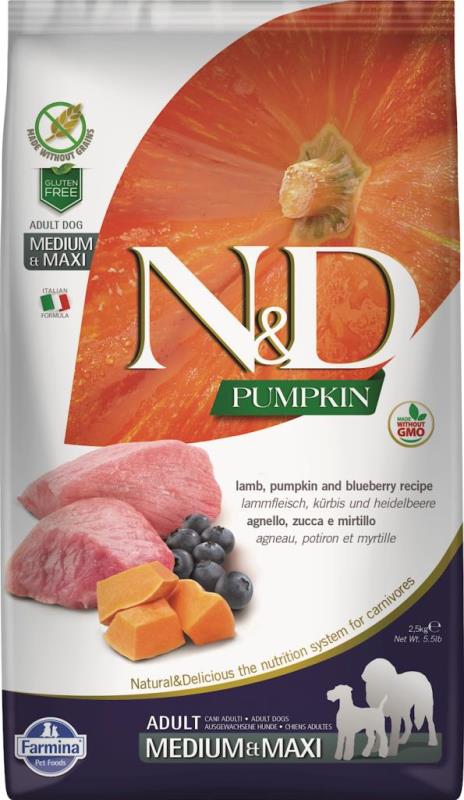 Farmina N&D Pumpkin Dry Dog Food, Lamb & Blueberry, Adult, Medium & Maxi, 5.5-lb