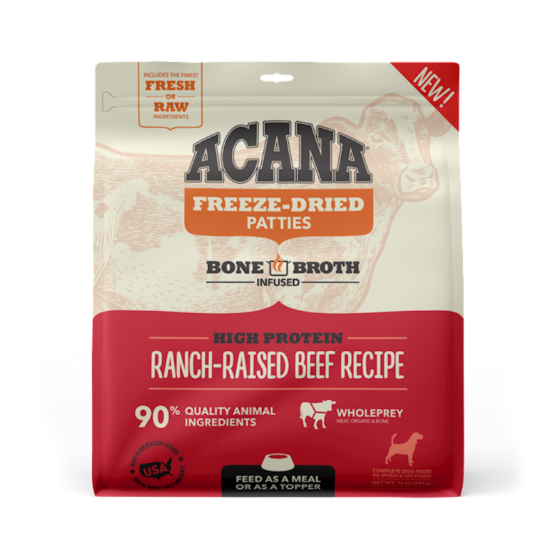 Acana Raw Freeze-Dried Dog Food, Ranch-Raised Beef, Patties, 14-oz