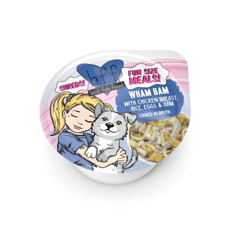 B.F.F. Best Fido Friend Fun Size Meals Wet Dog Food, Wham Bam, Chicken Rice Eggs & Ham, 2.75-oz