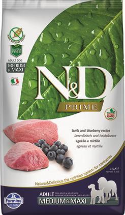 Farmina N&D Prime Dry Dog Food, Lamb & Blueberry, Adult, Medium & Maxi, 26.5-lb