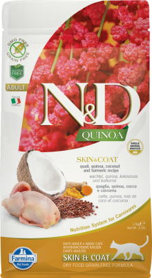 Farmina N&D Quinoa Dry Cat Food, Skin & Coat, Quail, 11-lb