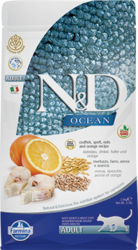 Farmina N&D Ocean Dry Cat Food, Cod Spelt Oats & Orange, Adult, 3.3-lb
