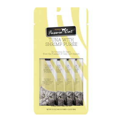 Fussie Cat Premium Puree Cat Treat, Tuna & Shrimp, 4-count