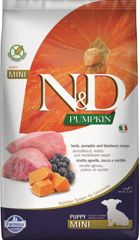 Farmina N&D Pumpkin Dry Dog Food, Lamb & Blueberry, Puppy, Mini, 15.4-lb