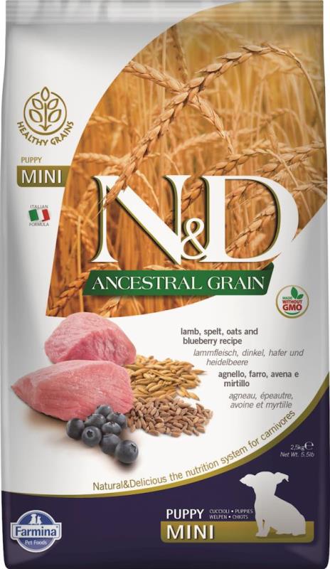 Farmina N&D Ancestral Grain Dry Dog Food, Lamb & Blueberry, Puppy, Mini, 5.5-lb