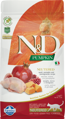 Farmina N&D Pumpkin Dry Cat Food, Quail & Pomegranate, Neutered, 11-lb