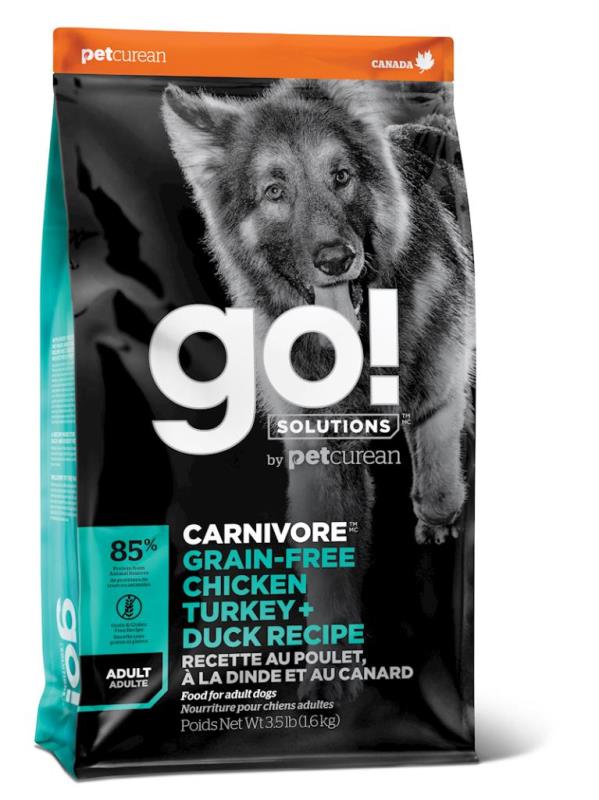 Go! Solutions Carnivore Grain-Free Dry Dog Food, Adult, Chicken Turkey & Duck, 12-lb