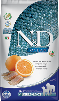 Farmina N&D Ocean Dry Dog Food, Herring & Orange, Adult, Medium & Maxi, 5.5-lb