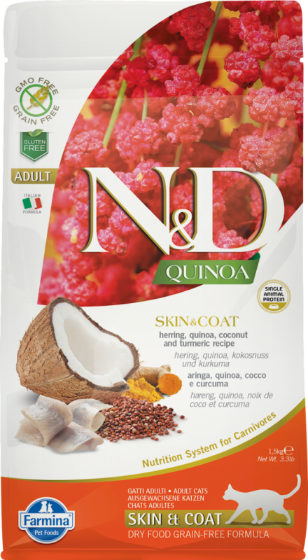 Farmina N&D Quinoa Dry Cat Food, Skin & Coat, Herring, 11-lb